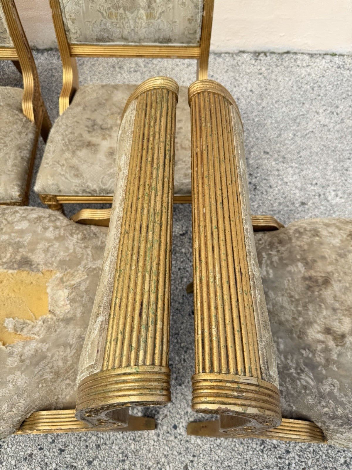 Neoclassical Regency Style Gold Carved Wood Dining Room Chairs - Set of 10