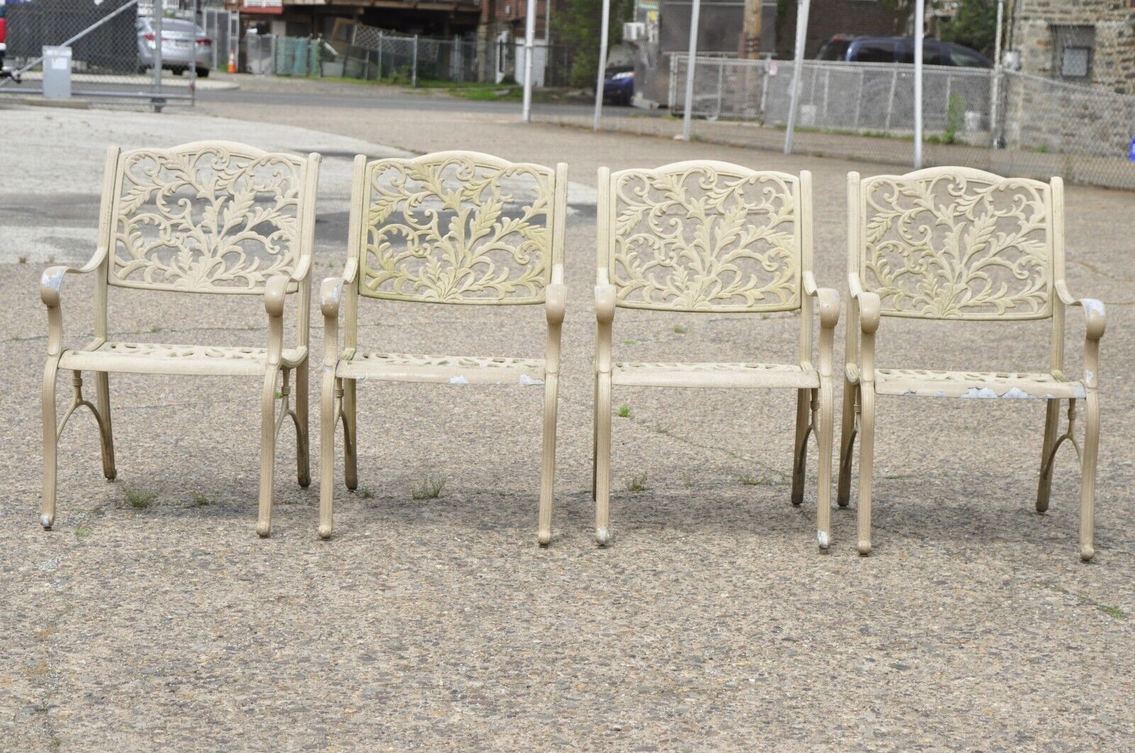 Cast Aluminum Leafy Scroll Outdoor Patio Dining Arm Chairs - Set of 4