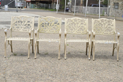 Cast Aluminum Leafy Scroll Outdoor Patio Dining Arm Chairs - Set of 4