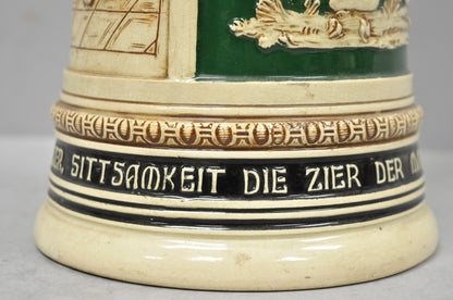 Antique German XL 20" Tall Figural Green Stoneware Beer Stein Tankard Mug w/ Lid