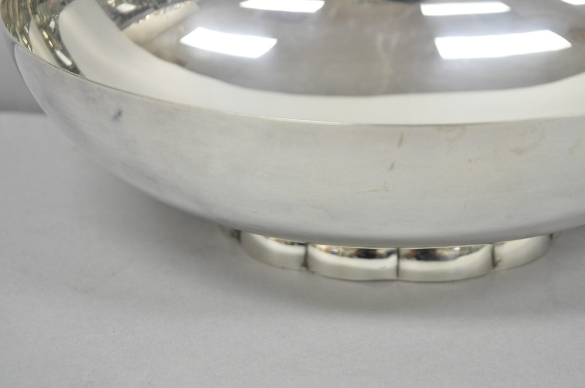 Vintage Poole 811 Modern Silver Plated Scalloped Footed Oval Serving Fruit Bowl