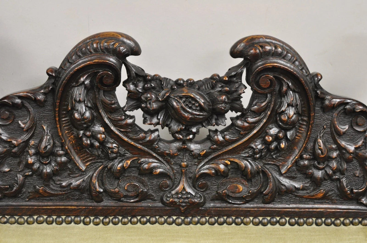 RJ Horner Attr Renaissance Figural Lion Carved Oak Wood Dining Chairs - Set of 6