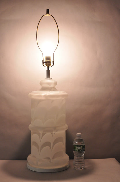 Vintage Murano Mazzega Style White Frosted Swirl Glass Large Table Lamp