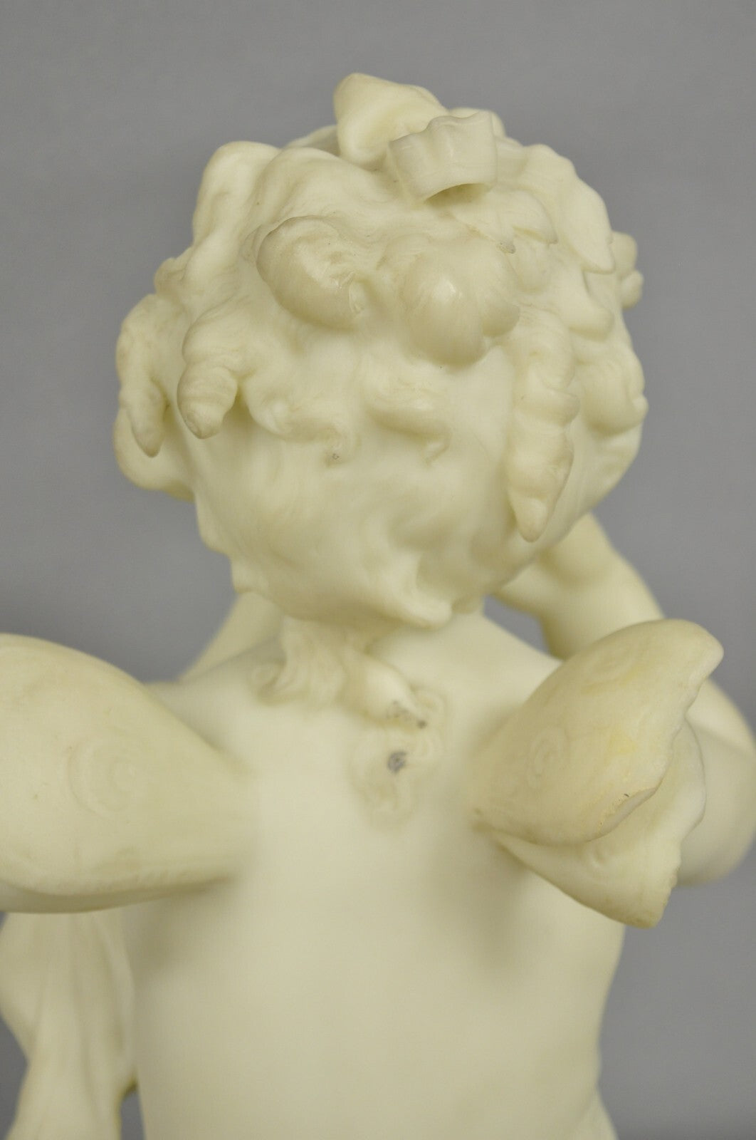 Vintage Neoclassical Faux Marble Cast Resin 25" Winged Cherub Putti Sculpture