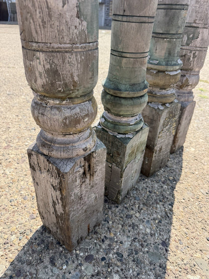 Antique French Farmhouse Turn Carved Wooden Baluster Spindle Table Legs Set of 4