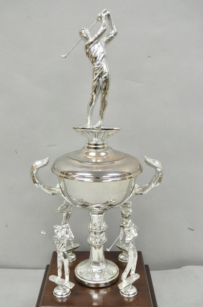 Vintage 1970s Silver Metal & Wood Figural Golf Trophy Award Cup John Sanzari