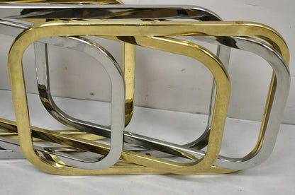 Mid Century Modern Pierre Cardin Style Brass & Chrome Glass Top Coffee Table
