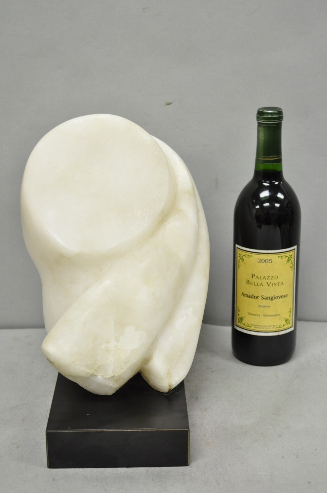 Vintage Modernist Abstract Carved Alabaster Marble Female Bust Figure Sculpture
