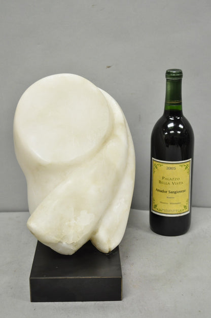 Vintage Modernist Abstract Carved Alabaster Marble Female Bust Figure Sculpture