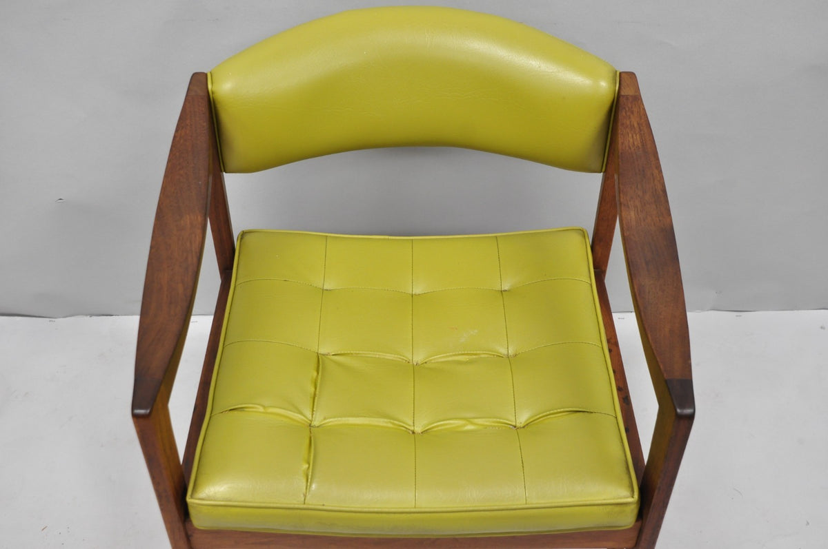 Vintage Ray Zimmerman for DUX Sculpted Walnut Green Vinyl Club Lounge Arm Chair