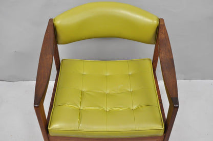 Vintage Ray Zimmerman for DUX Sculpted Walnut Green Vinyl Club Lounge Arm Chair