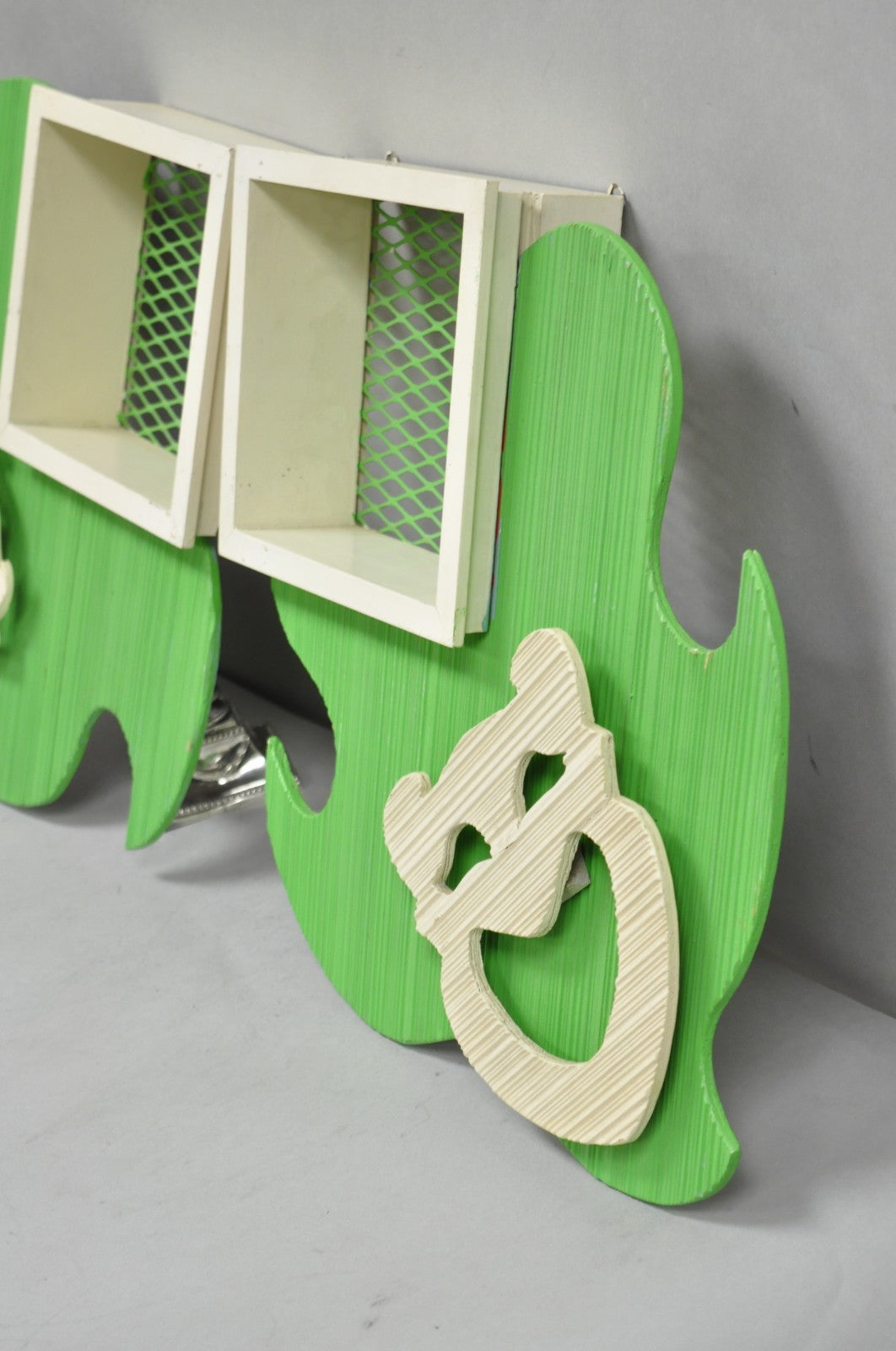 Vintage Mid Century Modern Green Theater Mask Shadowbox Wall Pocket Shelf - Pair