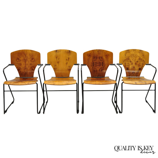 Josep Mora for Egoa Model 300 Mid Century Modern Burl Wood Arm Chair - Set of 4