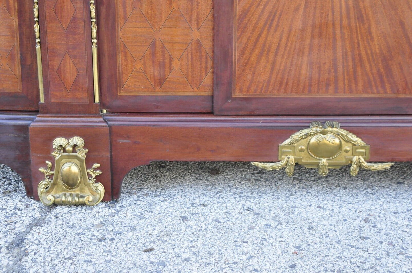 Antique French Louis XV Style Marble Top Bowed Glass Bronze Ormolu Sideboard