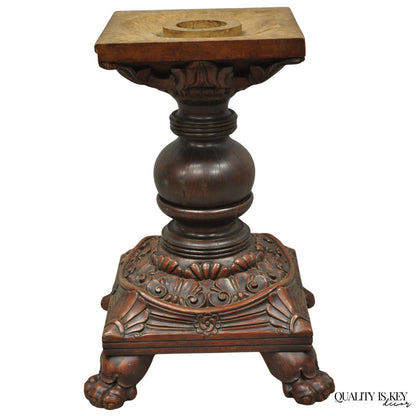 Antique American Empire Carved Mahogany Cannonball Paw Foot Pedestal Table Base