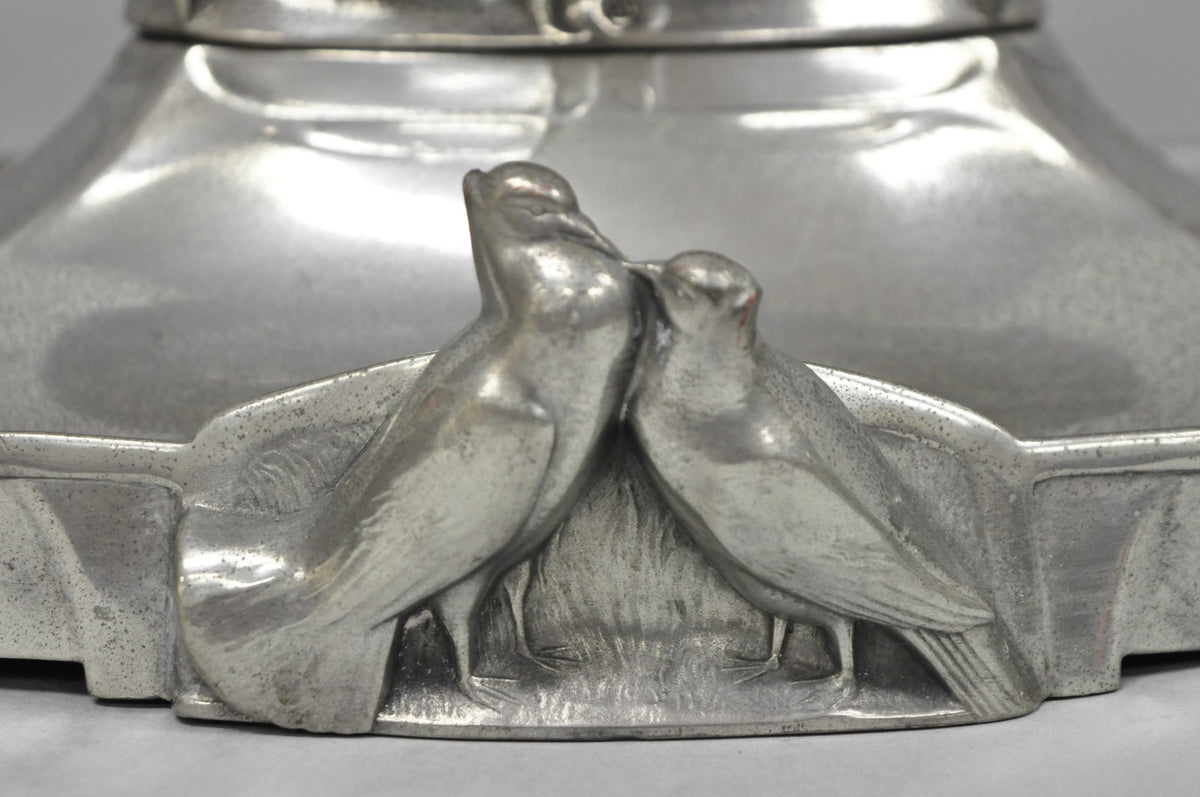 Antique Kayserzinn 4640 German Art Nouveau Pewter Metal Serving Platter w Birds