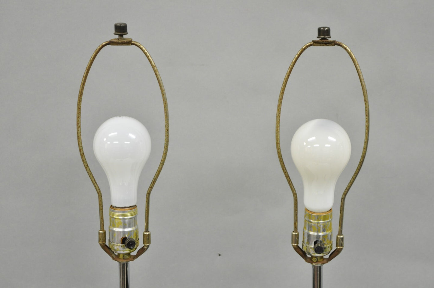 Vintage Mid Century Modern Smoked Lucite X-Base Chrome Table Lamps - a Pair