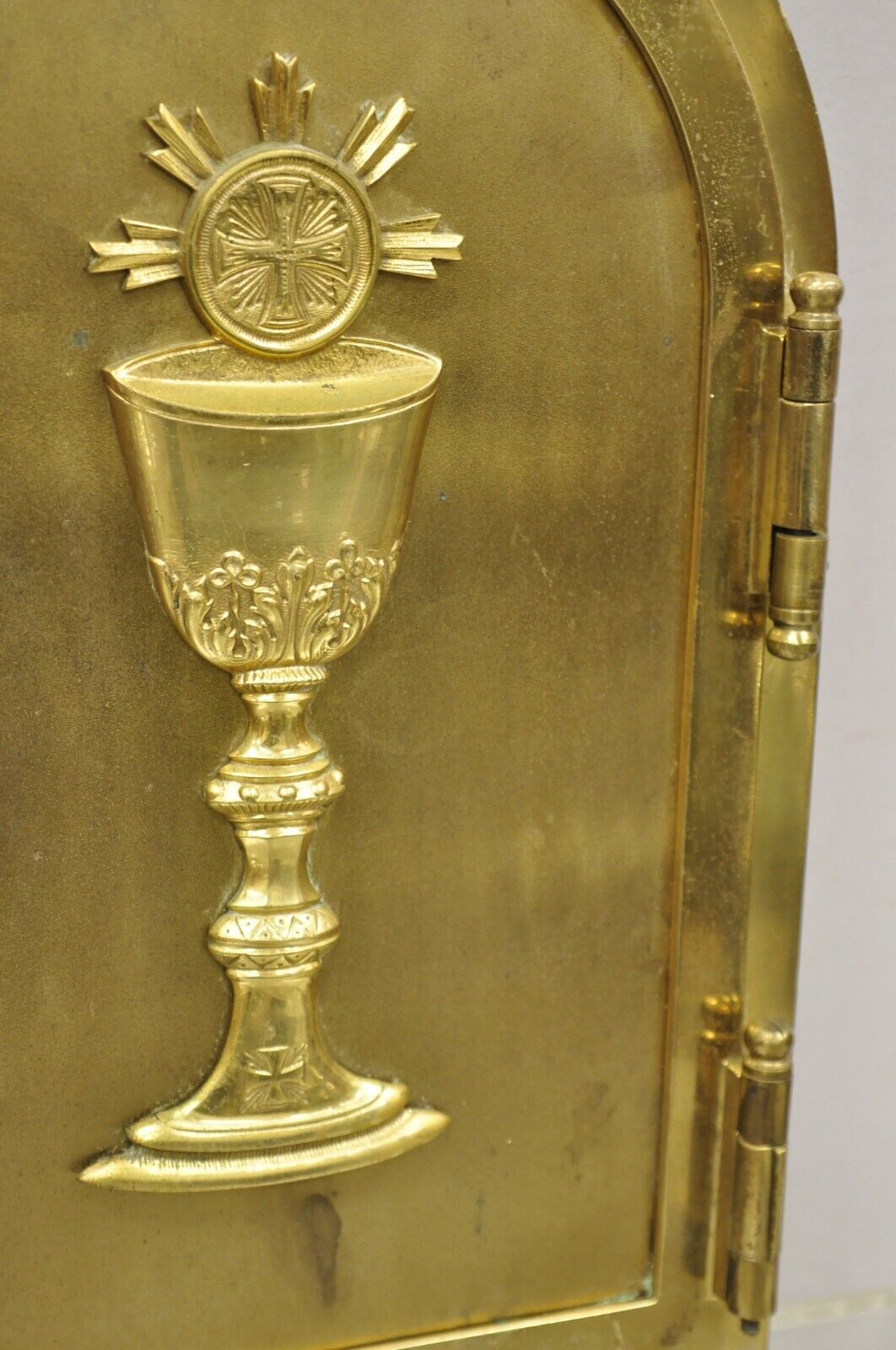 Antique Gothic Bronze Wall Hanging Altar Door Tabernacle with Chalice (A)