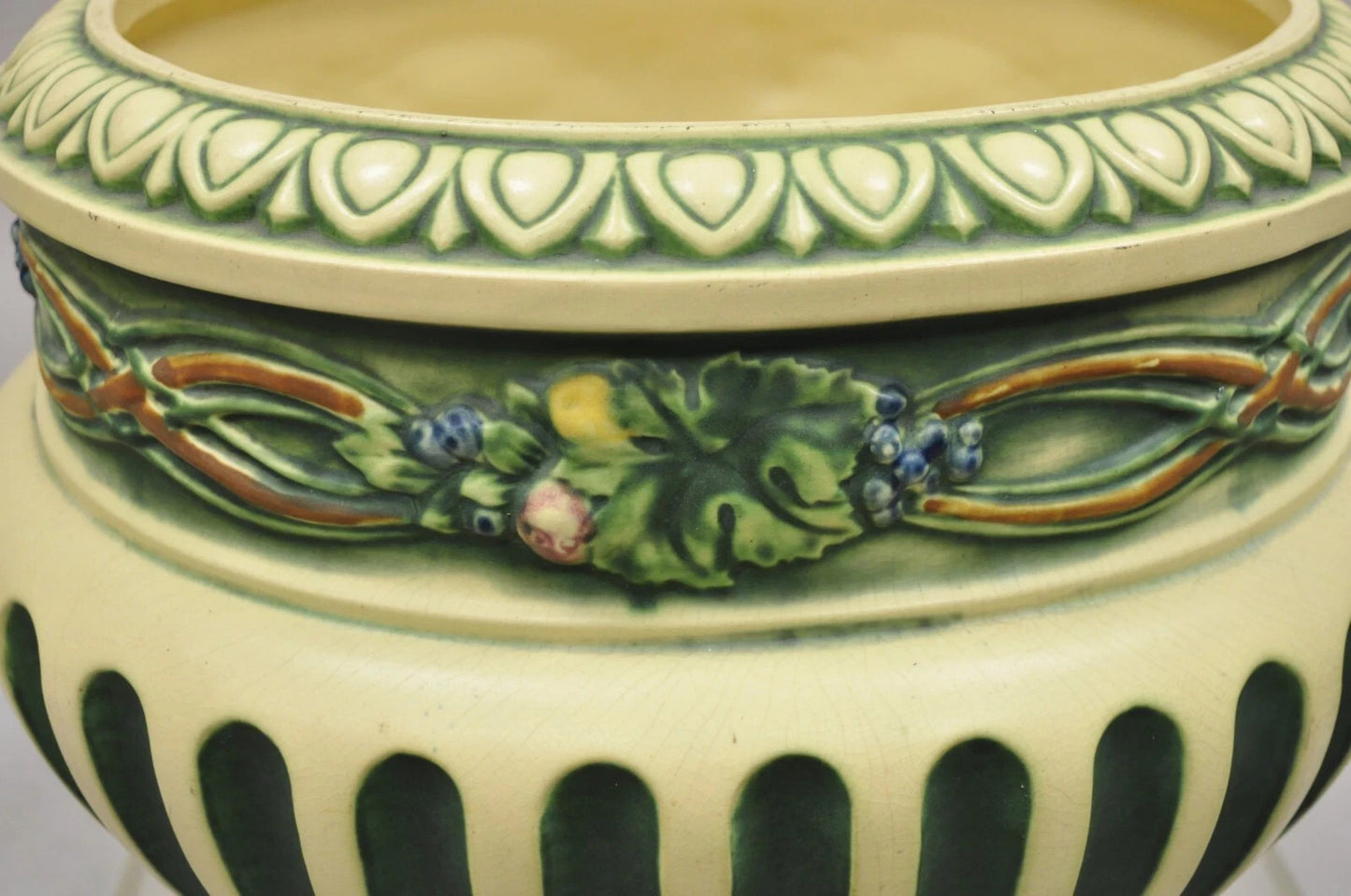 Antique Roseville Corinthian Pattern Jardiniere Planter Pot & Rare Low Pedestal