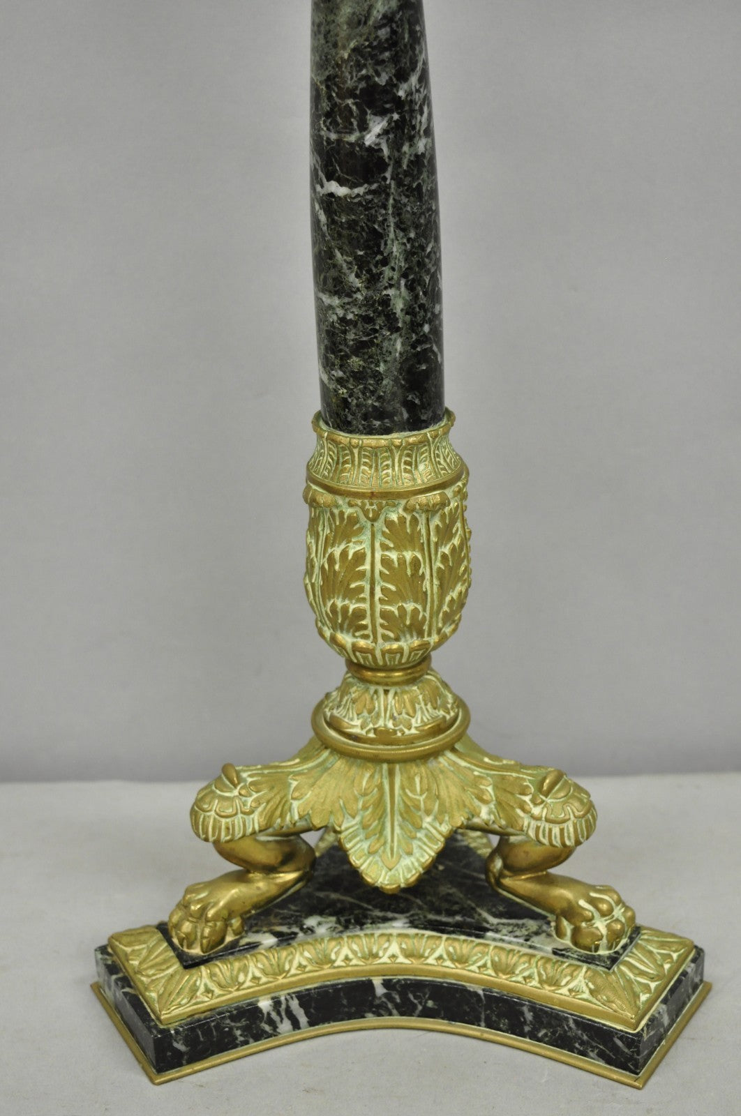 Antique French Empire Regency Gilt Bronze & Marble Column Paw Foot Table Lamp