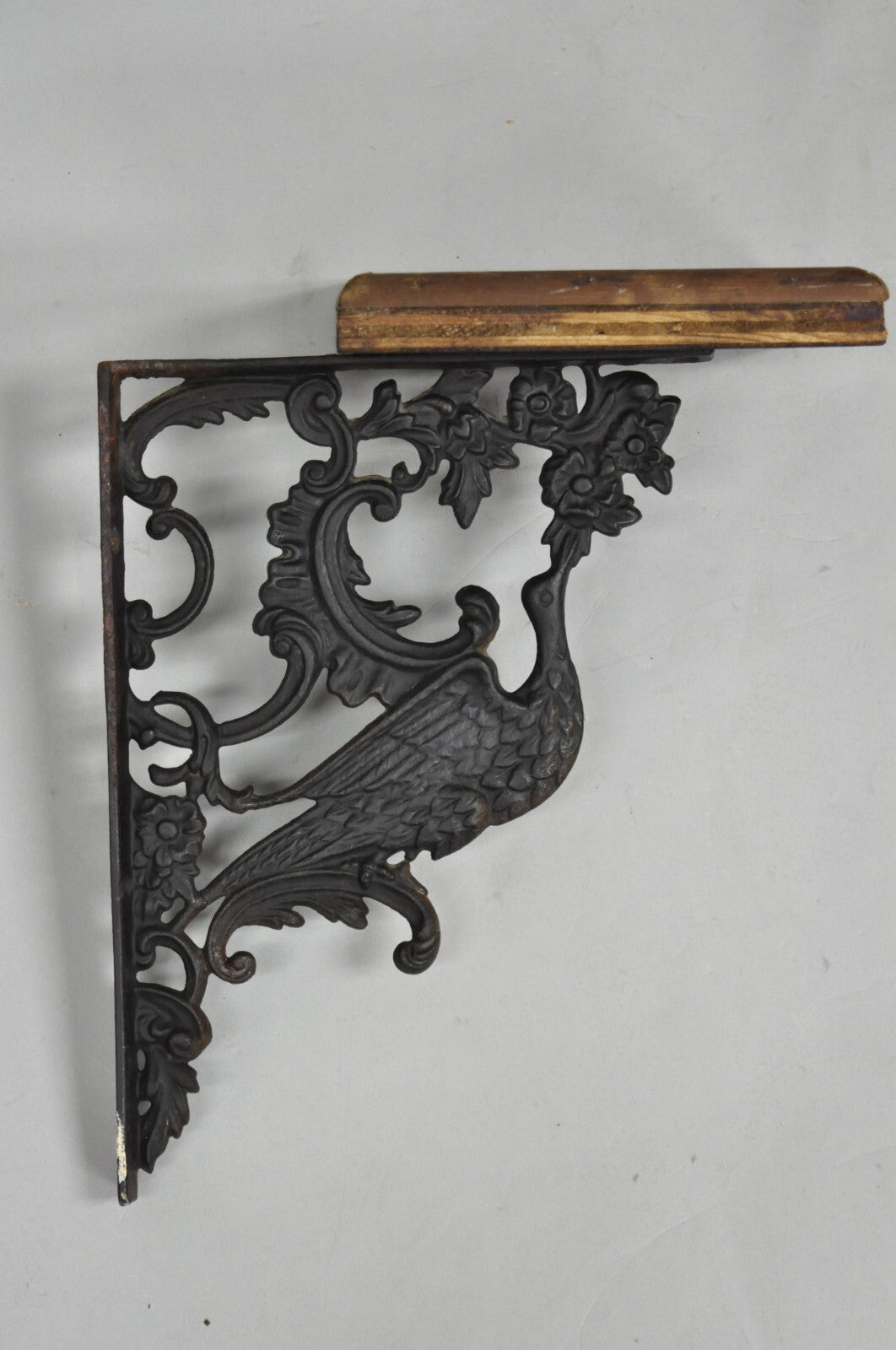 Antique Art Nouveau Cast Iron Figural Phoenix Bird Wall Shelf Brackets - a Pair