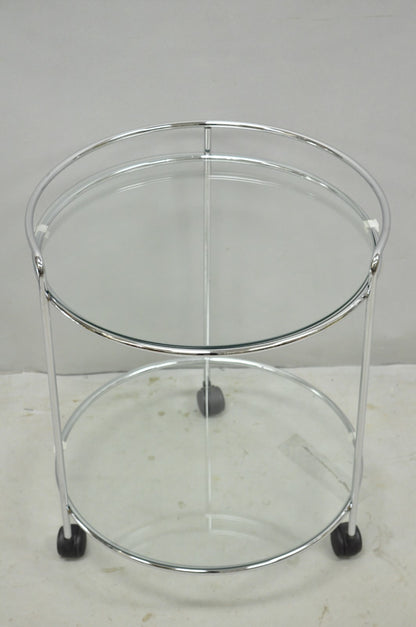 Vintage Mid Century Modern Chrome Round Glass 2 Tier Rolling Bar Cart Side Table