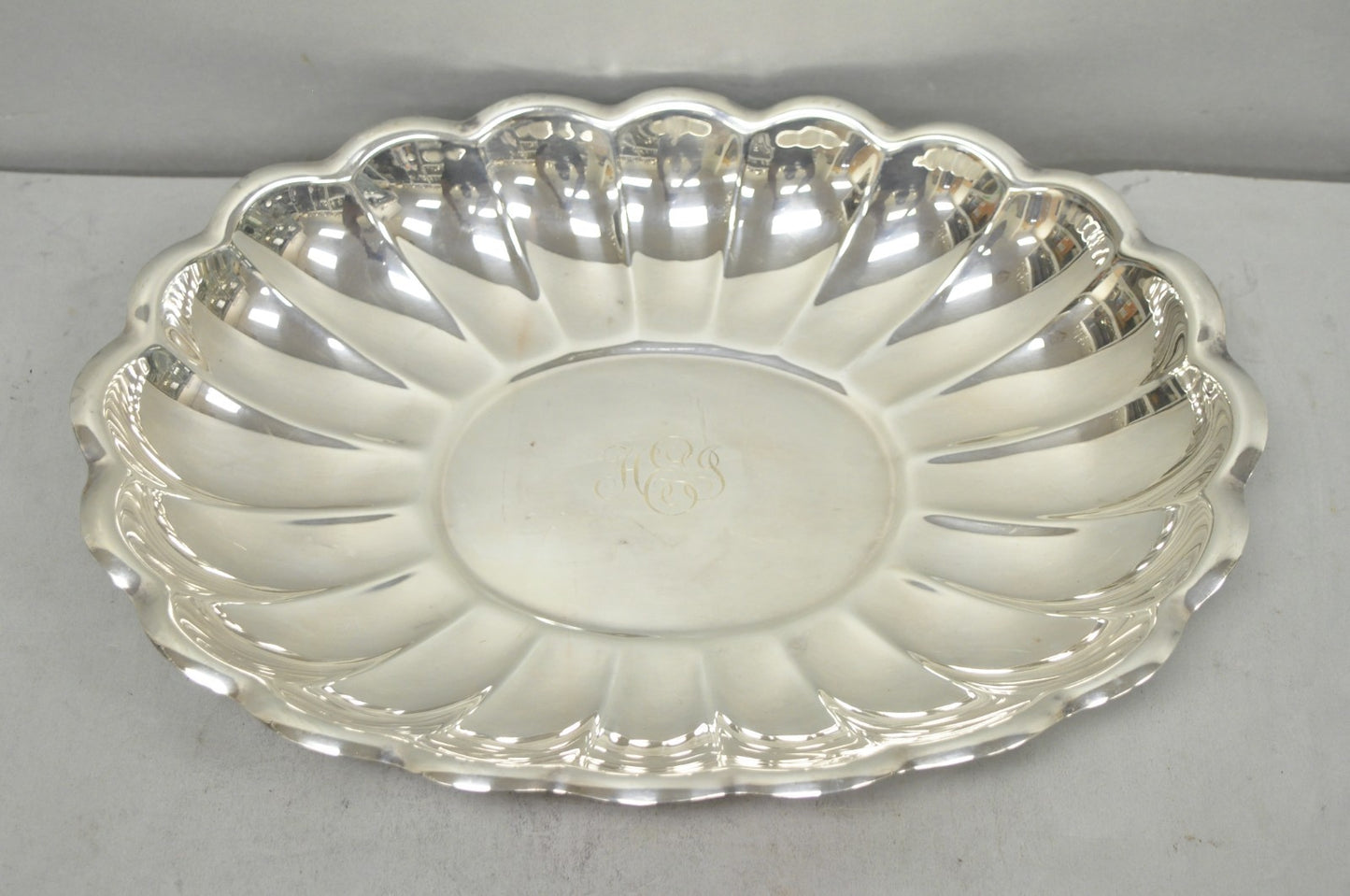 Vintage Reed & Barton "Holiday" Scalloped Oval Serving Platter Tray w/ Monogram