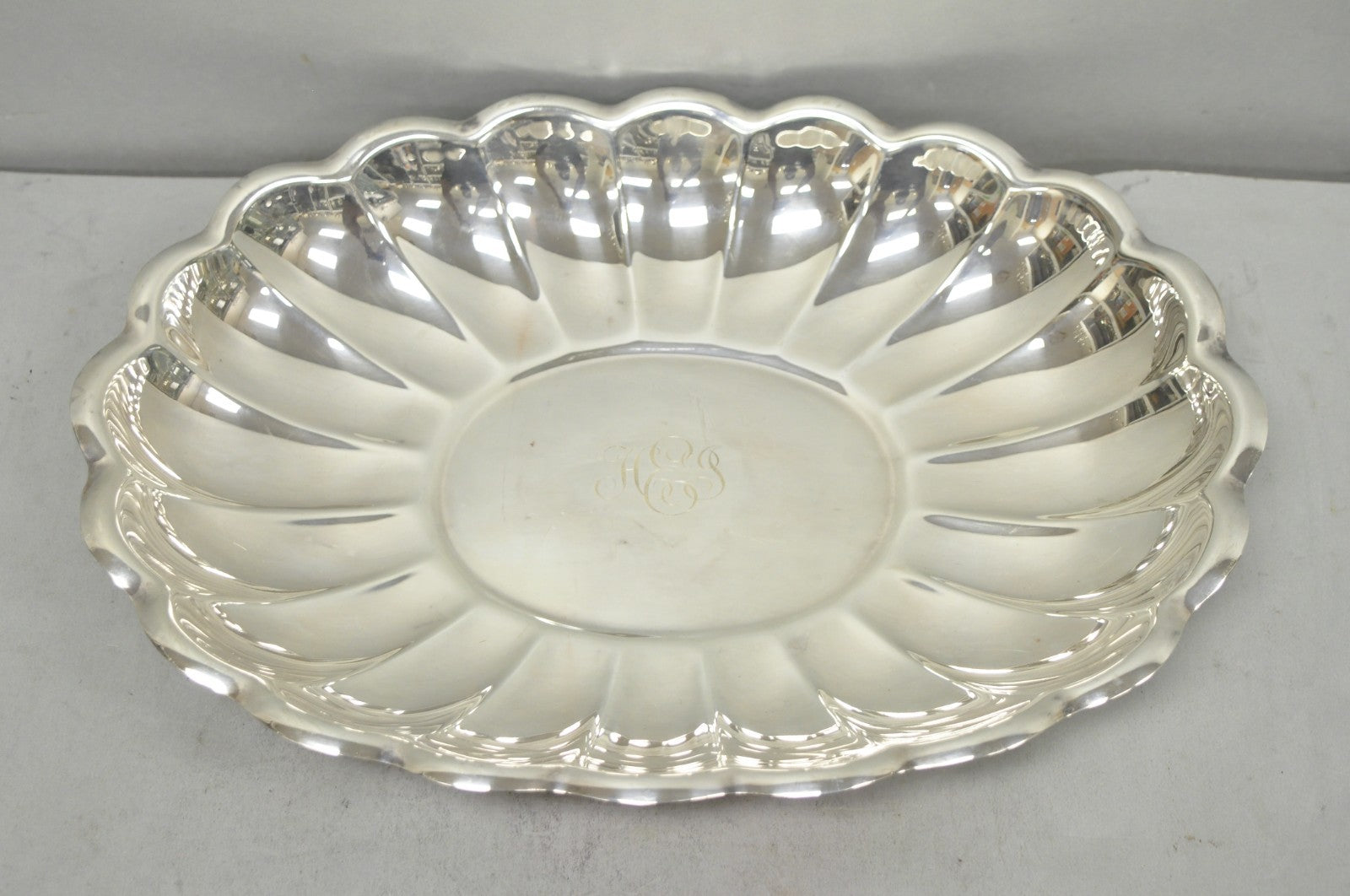 Vintage Reed & Barton "Holiday" Scalloped Oval Serving Platter Tray w/ Monogram