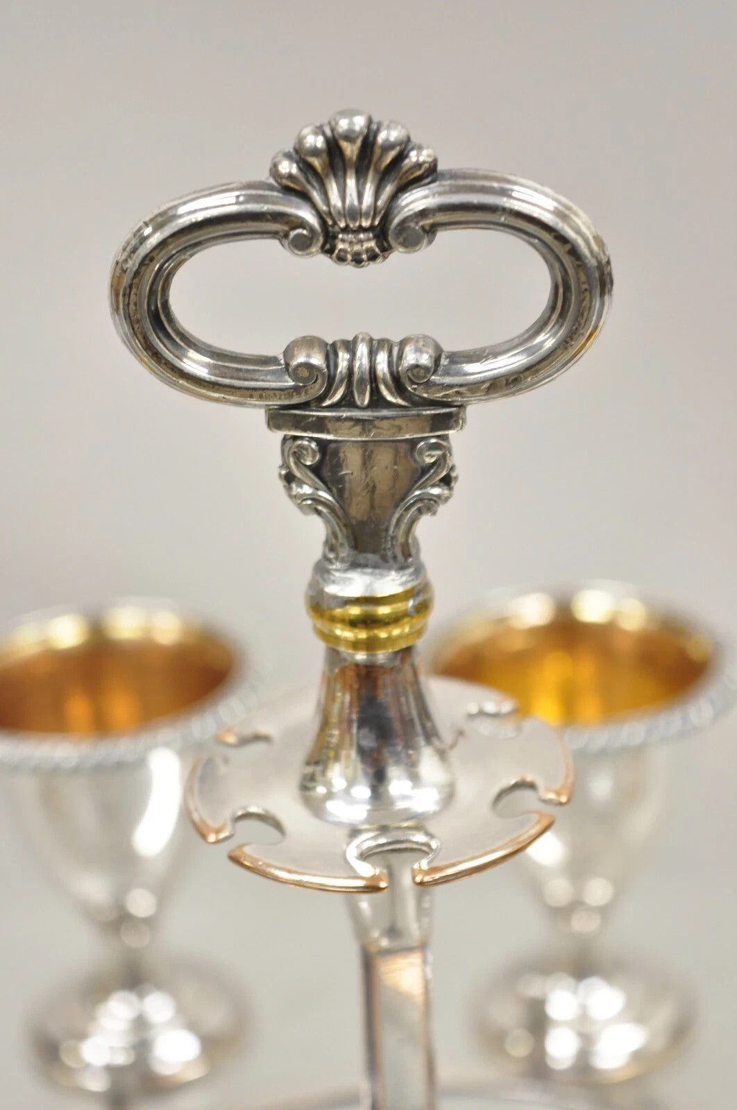 Antique English Victorian Silver Plated Egg Server w/ Spoon Set - Service for 6