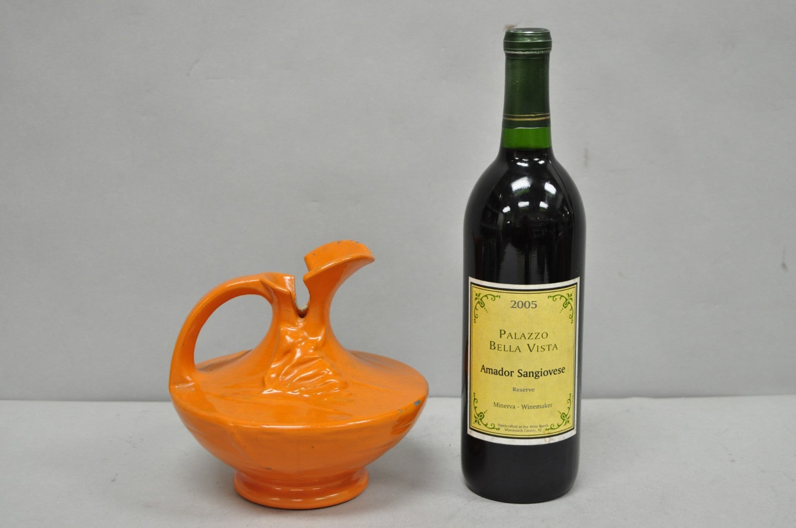 Antique 1940s Roseville Pottery USA Pitcher Ewer Freesia Botanical Orange Vase