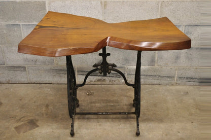 William Herrick Cast Iron Sewing Machine Base Live Edge Walnut Top Console Table