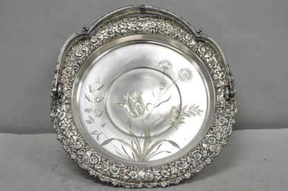 Meriden Art Nouveau Silver Plated Floral Repousse Bread Pastry Brides Basket