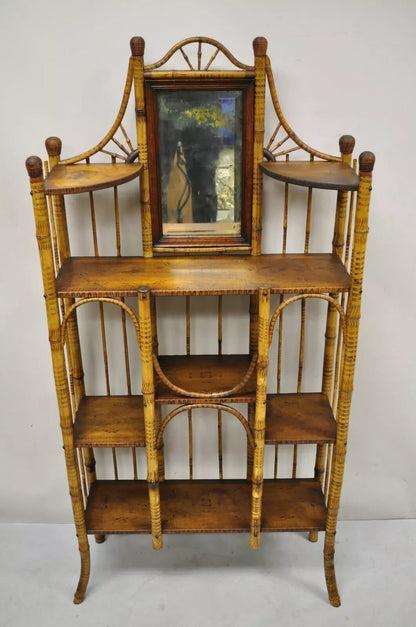 Antique English Victorian Bamboo Stick and Ball Curio Shelf Display Etagere