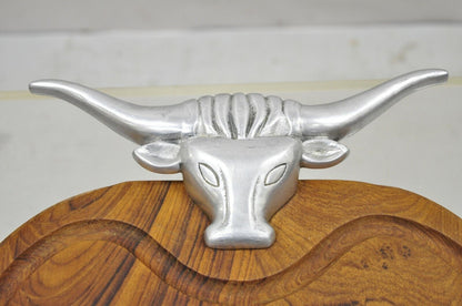 Vintage Longhorn Bull Steer Cast Aluminum Wooden Cutting Board Arthur Court