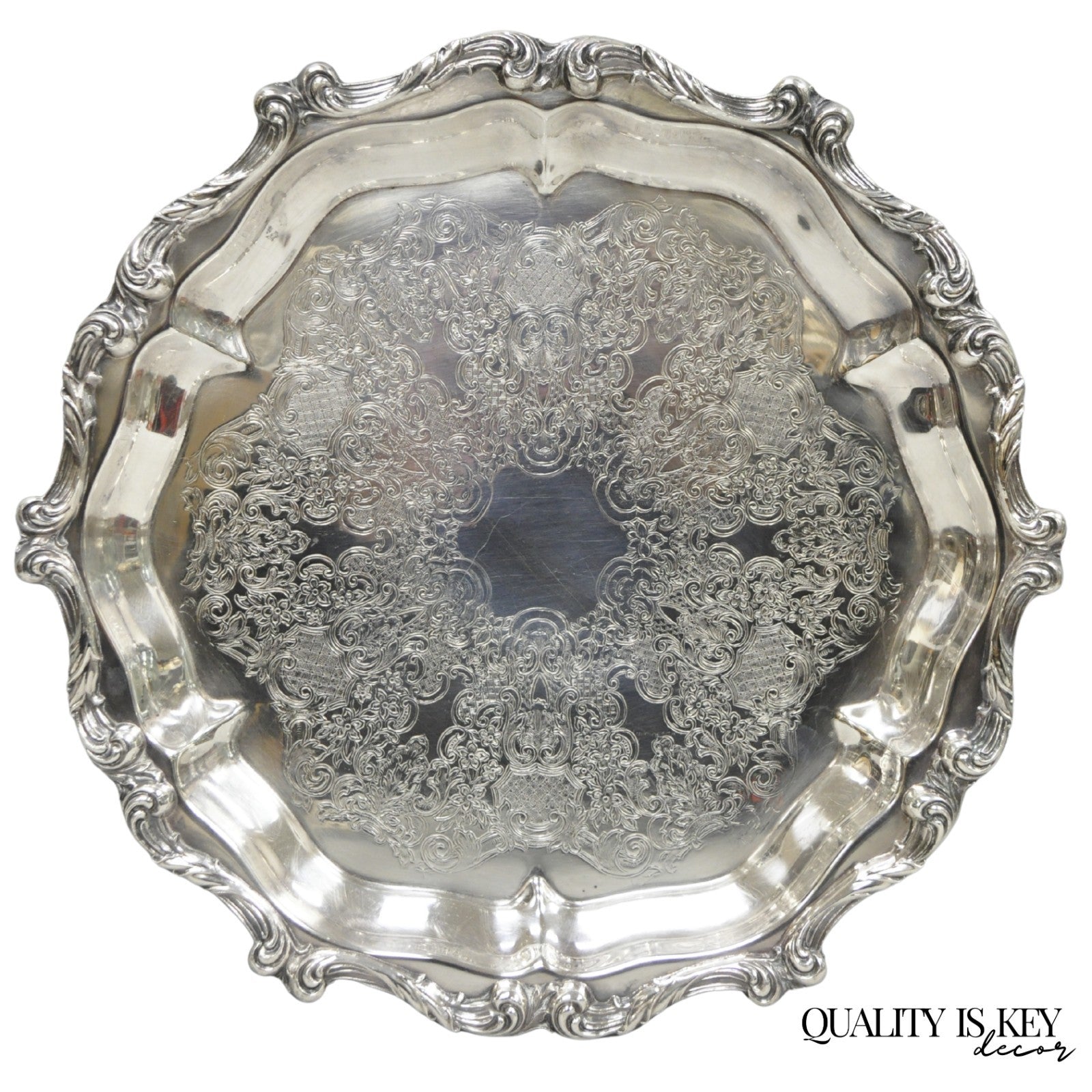 "La Reine" by Wallace Round Scalloped Footed Silver Plated Serving Platter Tray