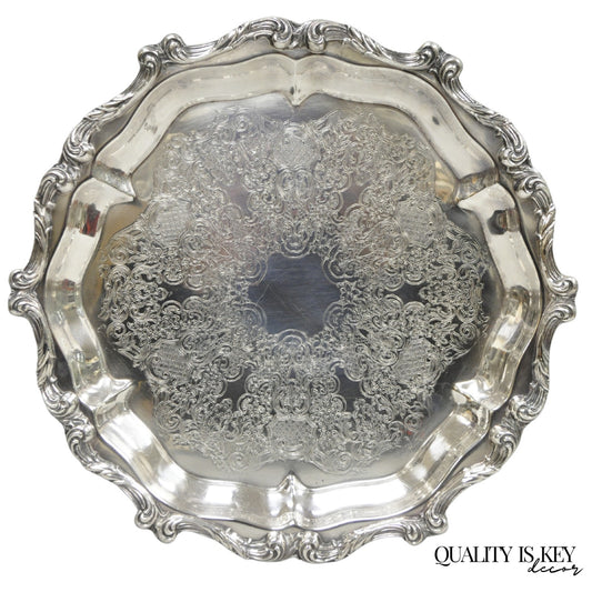 "La Reine" by Wallace Round Scalloped Footed Silver Plated Serving Platter Tray