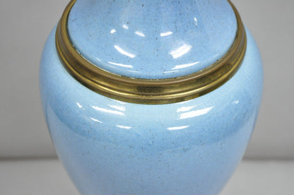 Vintage French Neoclassical Style Blue Porcelain Urn Form Brass Table Lamp