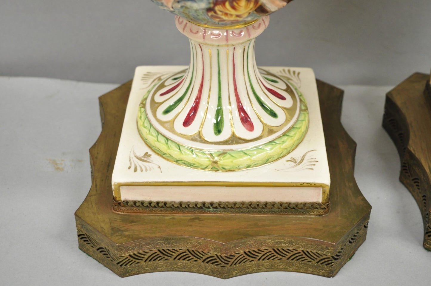 Antique Italian Capodimonte Ceramic Porcelain Figural Urn Table Lamps - a Pair