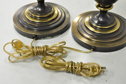 Antique Roman Neoclassical Bronze Finish Figural Candelabra Table Lamps - a Pair