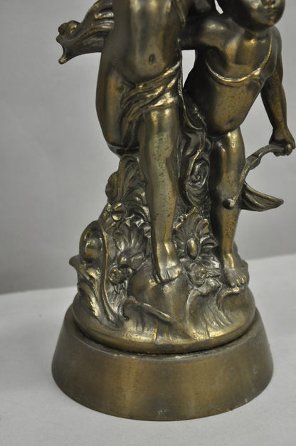 French Renaissance Figural Spelter Metal Cherub Candelabra Table Lamps - a Pair