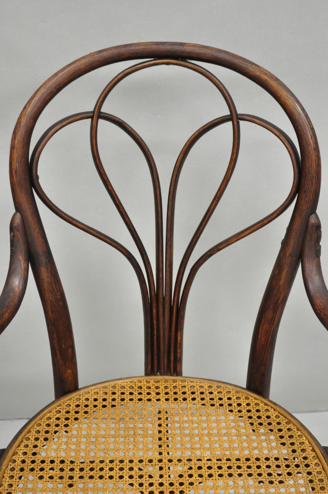 Antique Arts & Crafts Michael Thonet Oak Bentwood & Cane Swivel Captains Chair