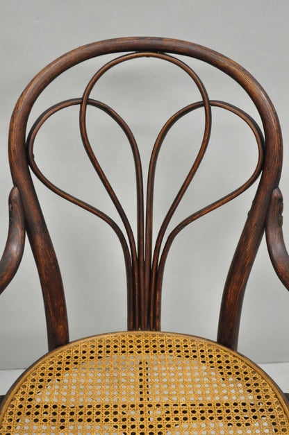Antique Arts & Crafts Michael Thonet Oak Bentwood & Cane Swivel Captains Chair