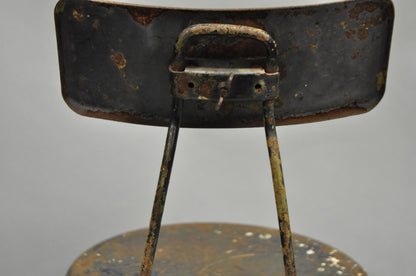 Vintage Industrial Steel Metal Rusty Distressed Garage Work Stool Chair