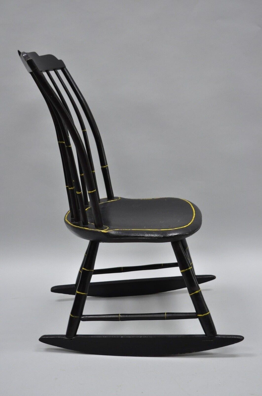 Antique Hitchcock Style Child's Black Bow Back Windsor Rocker Rocking Chair