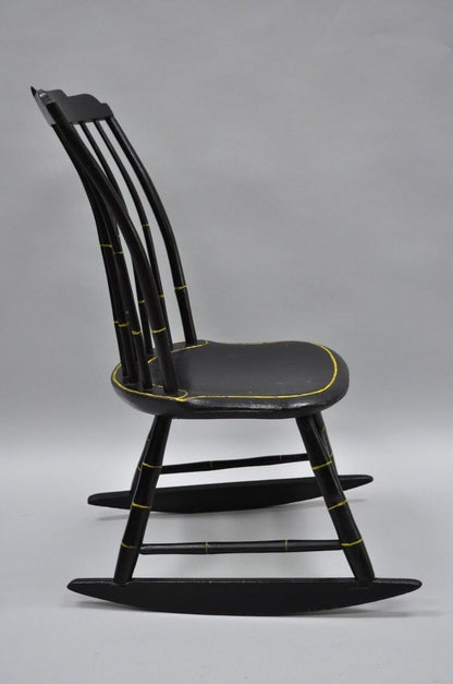 Antique Hitchcock Style Child's Black Bow Back Windsor Rocker Rocking Chair