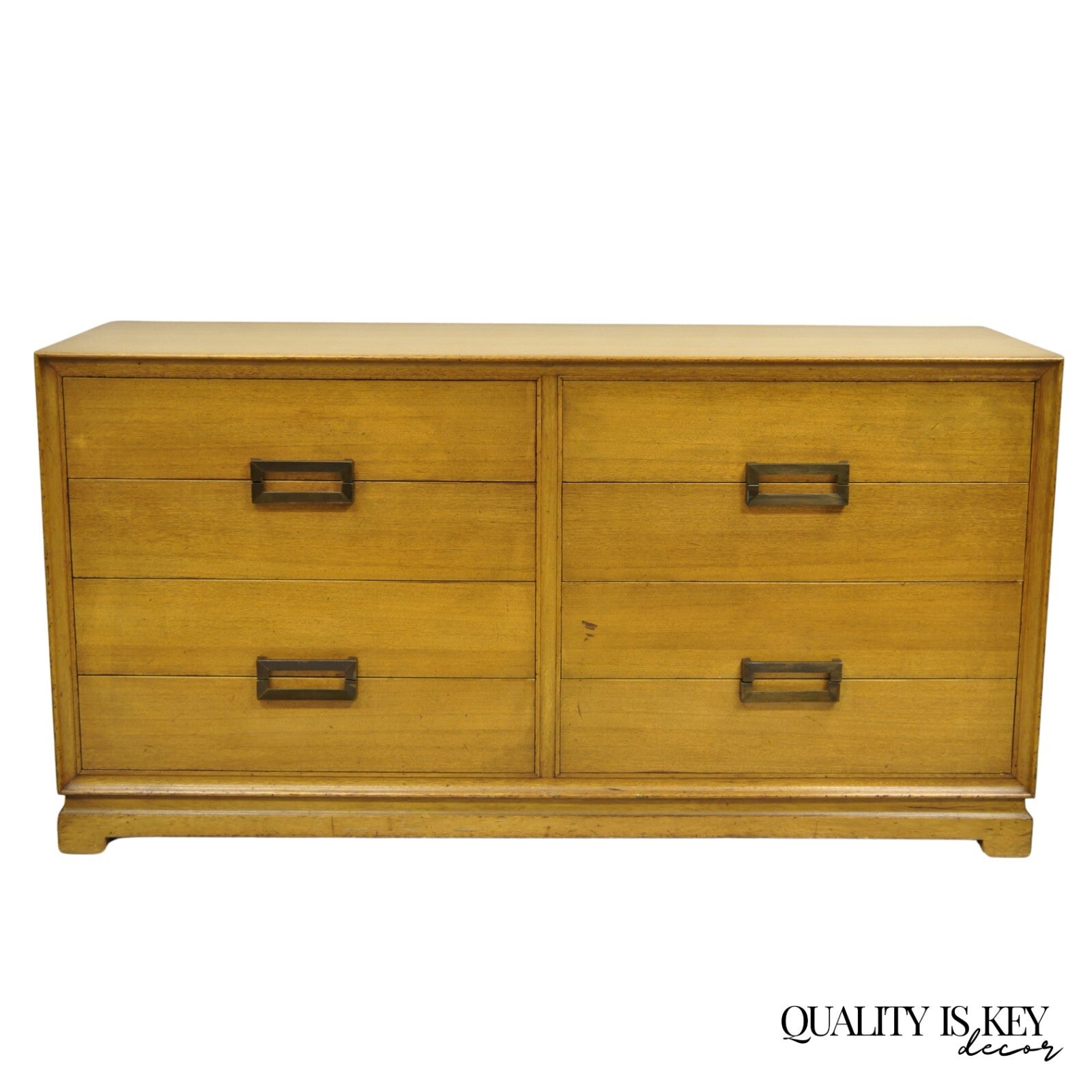 Vintage Mid Century Modern Blonde Mahogany Long Dresser Credenza by Red Lion