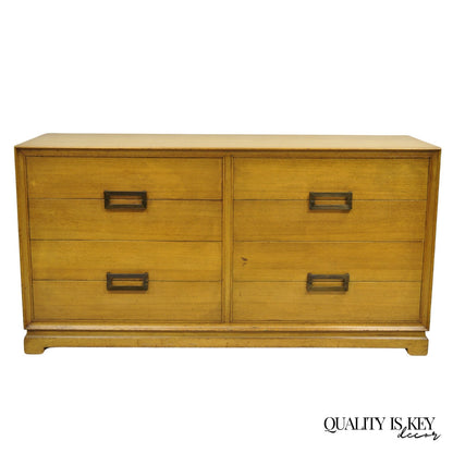 Vintage Mid Century Modern Blonde Mahogany Long Dresser Credenza by Red Lion