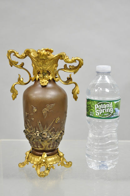 Antique French Art Nouveau Gold Gilt Patinated Bronze Small 9" Flower Vase