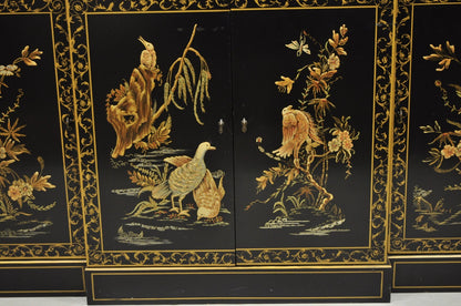 Drexel Et Cetera Chinoiserie Black Lacquer Decorated Breakfront China Cabinet