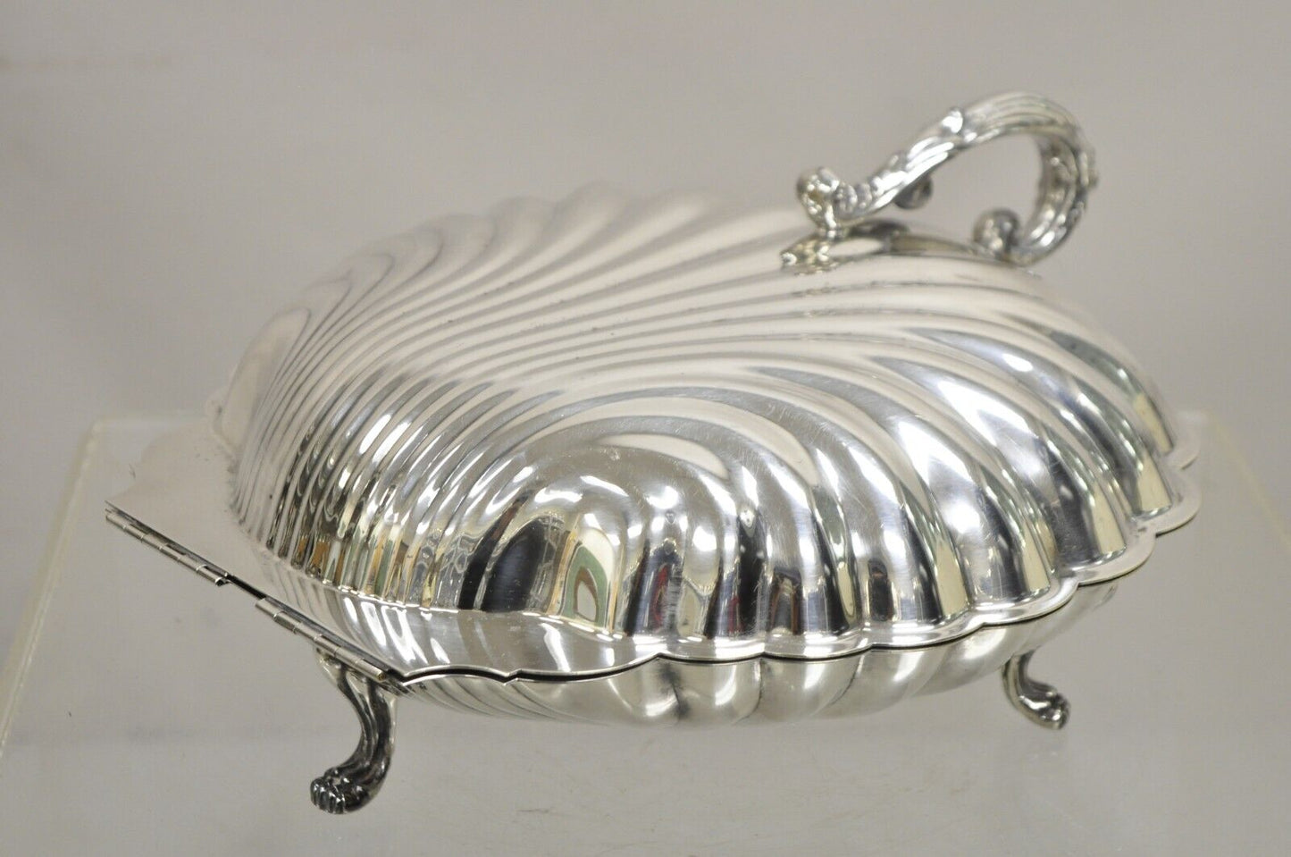 Vintage Regency Style Silver Plated Clam Shell Hinged Warmer Serving Platter